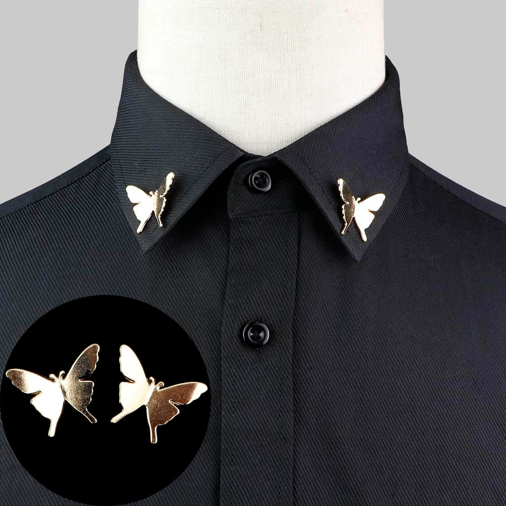 1 Pair Trendy Suit Shirt Collar Pin Tree Leaf Dragon Leopard Hollowed Triangle Crown Brooches For Men Women Daily Wear Accessory