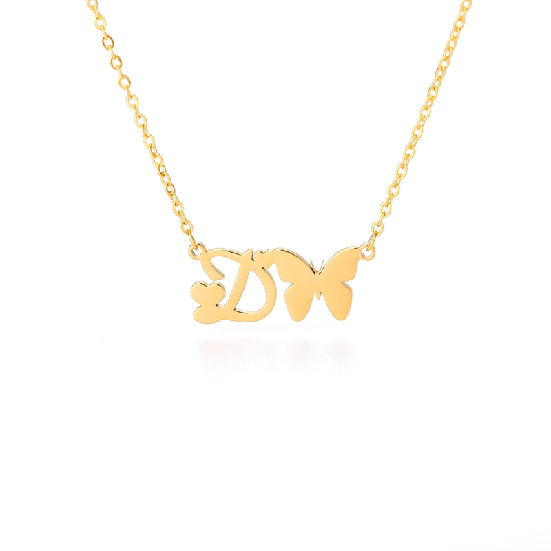 Butterfly Initial Necklace For Women Stainless Steel Gold Color A-Z Letter Necklace Pendant Bijoux Femme 2020 Boho Jewelry Gift