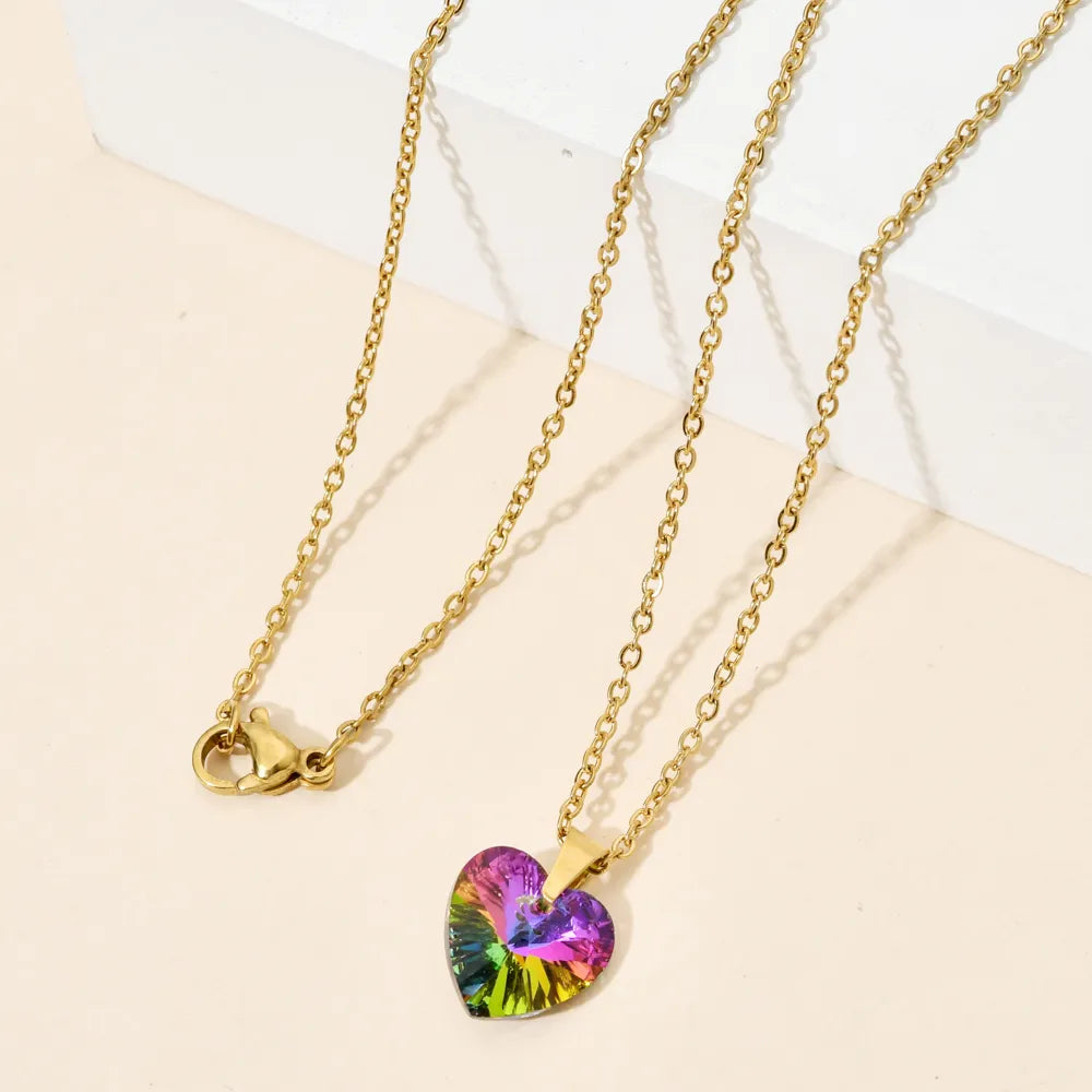 ZMZY Heart Pendants Stainless Steel Jewelry Luxury Classic cz Pendant Necklace Gold Color Chain Clavicle Necklace Women Gift