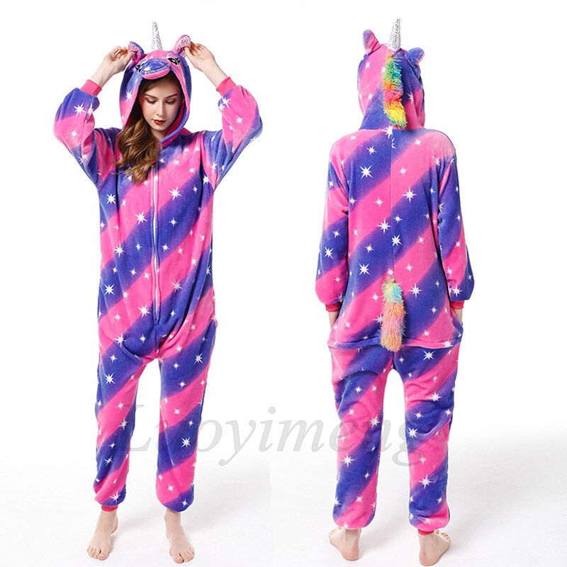 Kigurumi Unicorn Pajama Stitch Adult Animal Onesie Women Men Couple Pajamas Winter Pijamas Suit Panda Sleepwear Flannel Pyjamas