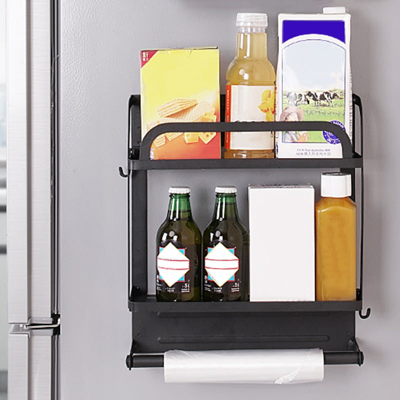 Magnetic Adsorption Refrigerator Side Rack Wall-mounted Storage Shelf Holder Kitchen Paper Towel Shelf Rack Fridge Organizer