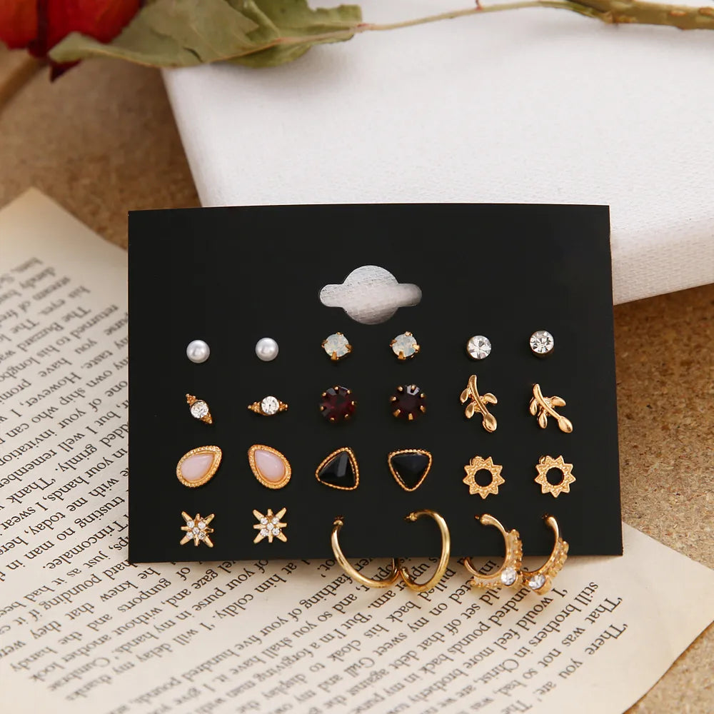 EN 12 Pairs Flower Women&#39;s Earrings Set Pearl Crystal Stud Earrings Boho Geometric Tassel Earrings For Women 2021 Jewelry Gift