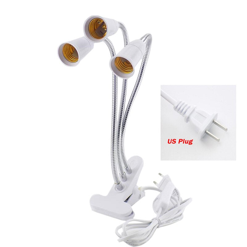 E27 Socket 3 Head Flexible Light Clip With On/Off Switch Lamp Holder For Desk Light LED Plant Grow Bulbs Base EU/US Plug