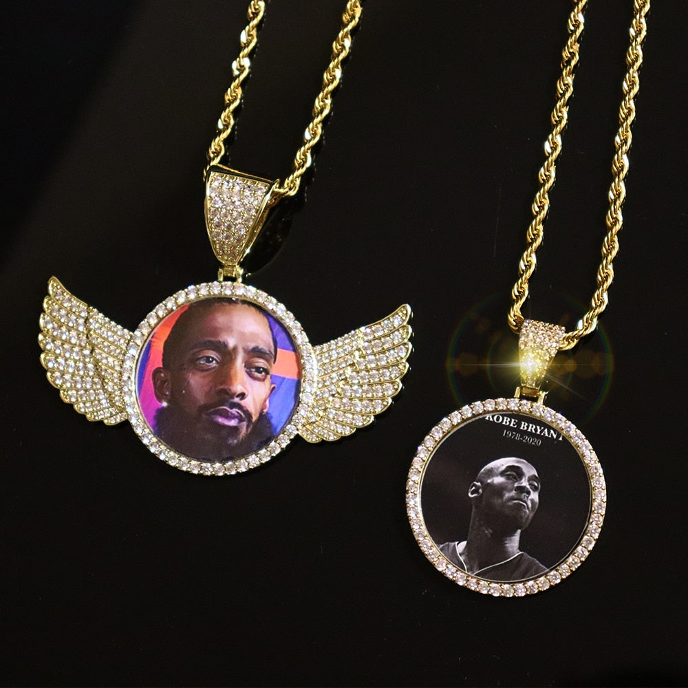 D&amp;Z Custom Photo Memory Medallions Solid Pendant With Tennis Chain Hip Hop Jewelry Personalized Cubic Zircon Chains Gift