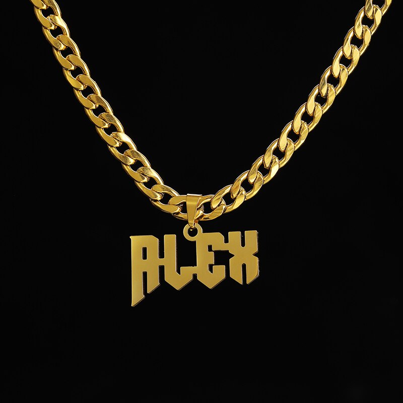 Customized Name Necklace Pendant Gold Color Personalized Stainless Steel 5mm Wide Thick Chain Jewelry for Men Gifts