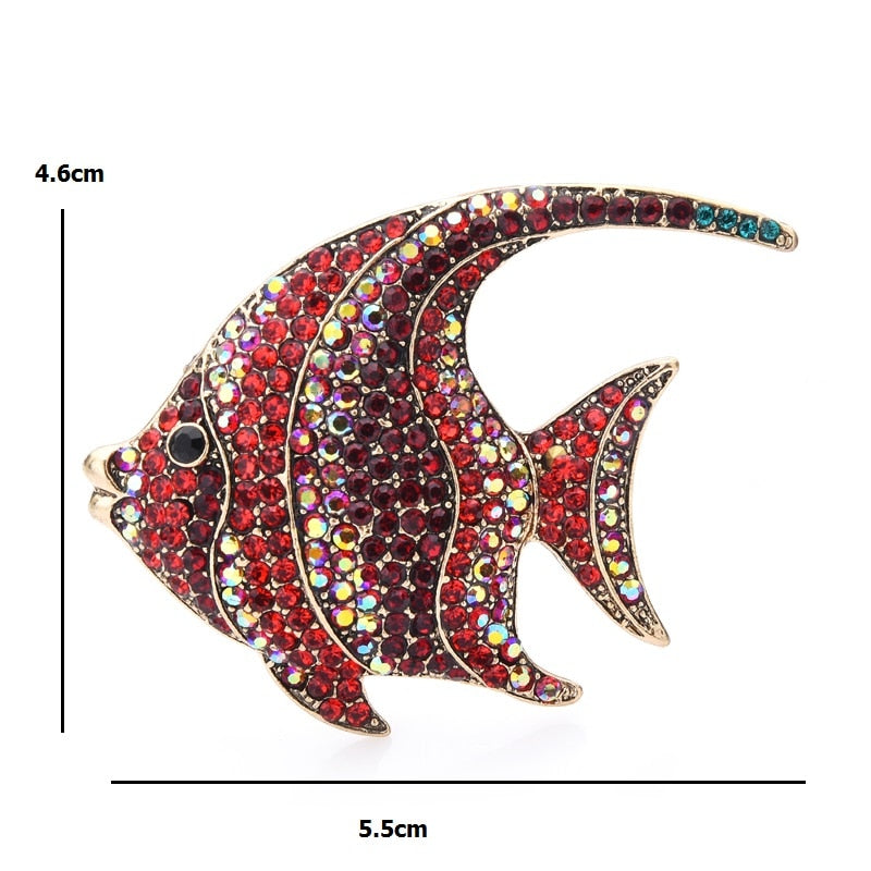 Wuli&amp;baby Sparkling Rhinestone Fish Brooches Women Metal 3-color Flat Fish Office Casual Brooch Pins Gifts