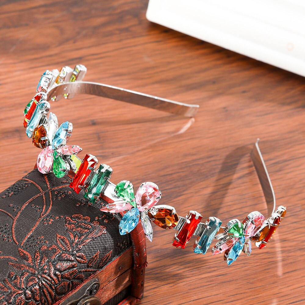 Haimeikang Rhinestone Bezel Baroque Headband Luxury Silver Crystal Hairband Sparkly For Fashion Women Hair Accessories