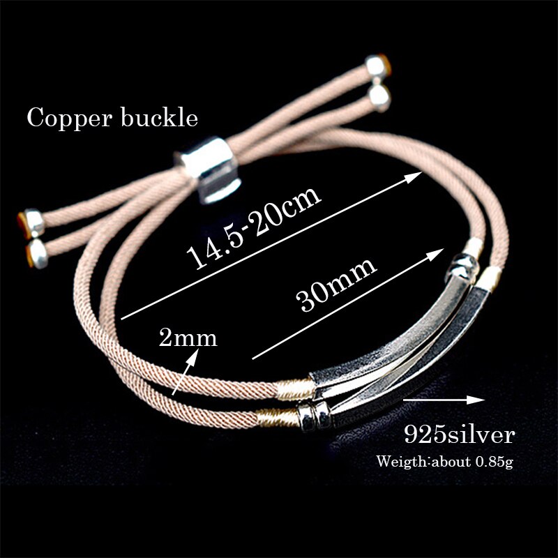 925 Sterling Silver Custom Bar Bracelet Engraved Name Date Letter Two Layers Handmade Pink Rope Personalized Woman Jewelry