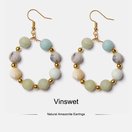 Natural stone beads Big Circle Drop Earrings for women agates amazonite stone Dangle Bohemi earring Reiki jewelry wholesale