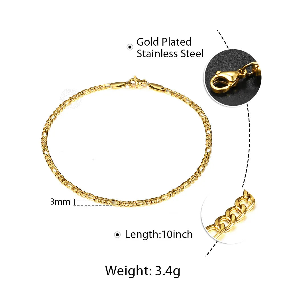 Simple Link Chain Anklet for Women Unisex Stainless Steel Rope Figaro Curb Link Leg Chain Bracelets Summer Jewelry 10inch KAM01B