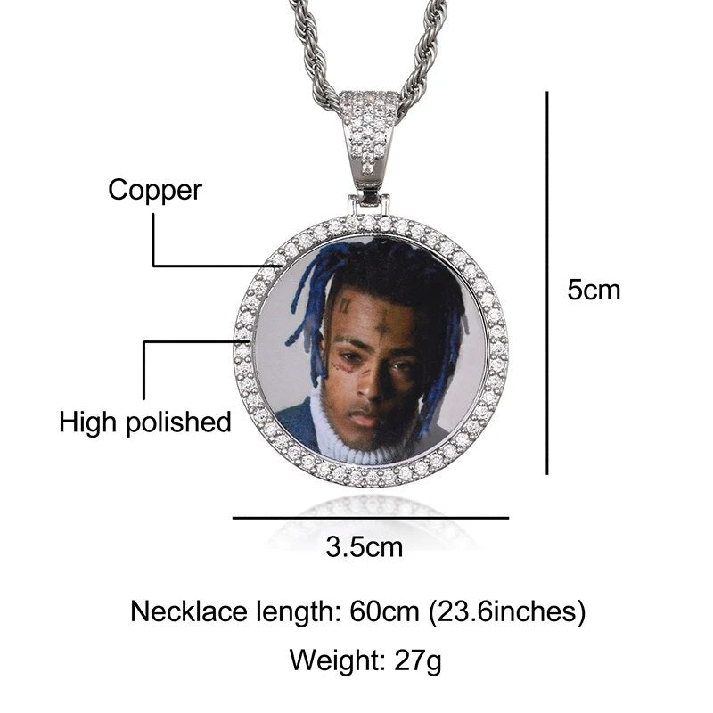 Hip Hop Custom Made Photo Roundness Solid Back Iced Out Bling Cubic Zircon Personalized Necklace &amp; Pendant For Men Women Jewelry