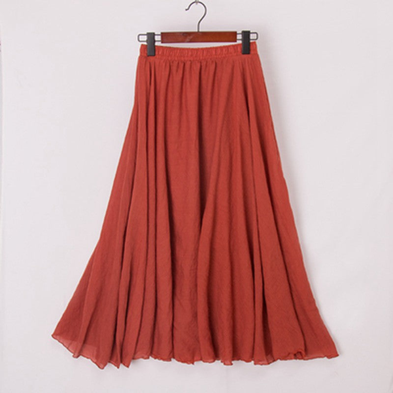 High Quality Cotton Linen Maxi Skirt Womens Casual Elastic High Waist Pleated A-Line Beach Skirts Boho Saia Feminina Faldas Jupe