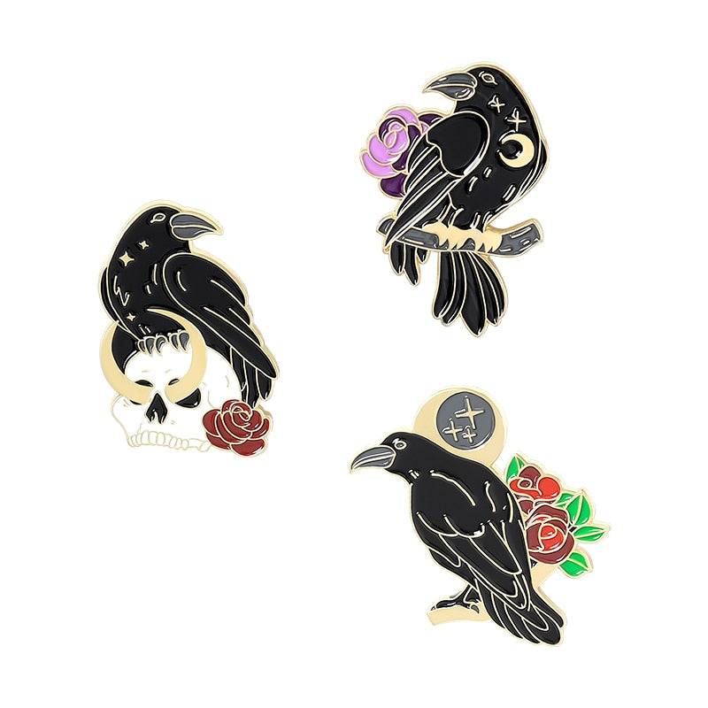 3-6pcs/set Gothic Space Punk Enamel Pin Custom Witch Cat Raven Moth Brooch Lapel Pin Badge Halloween Jewelry amazing price