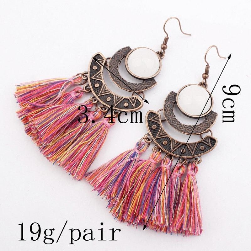 Exknl 25 Colors Tassel Earrings Women Long Fringe Statement Bohemian Drop Boho Hanging Dangle Earrings Accessories 2022