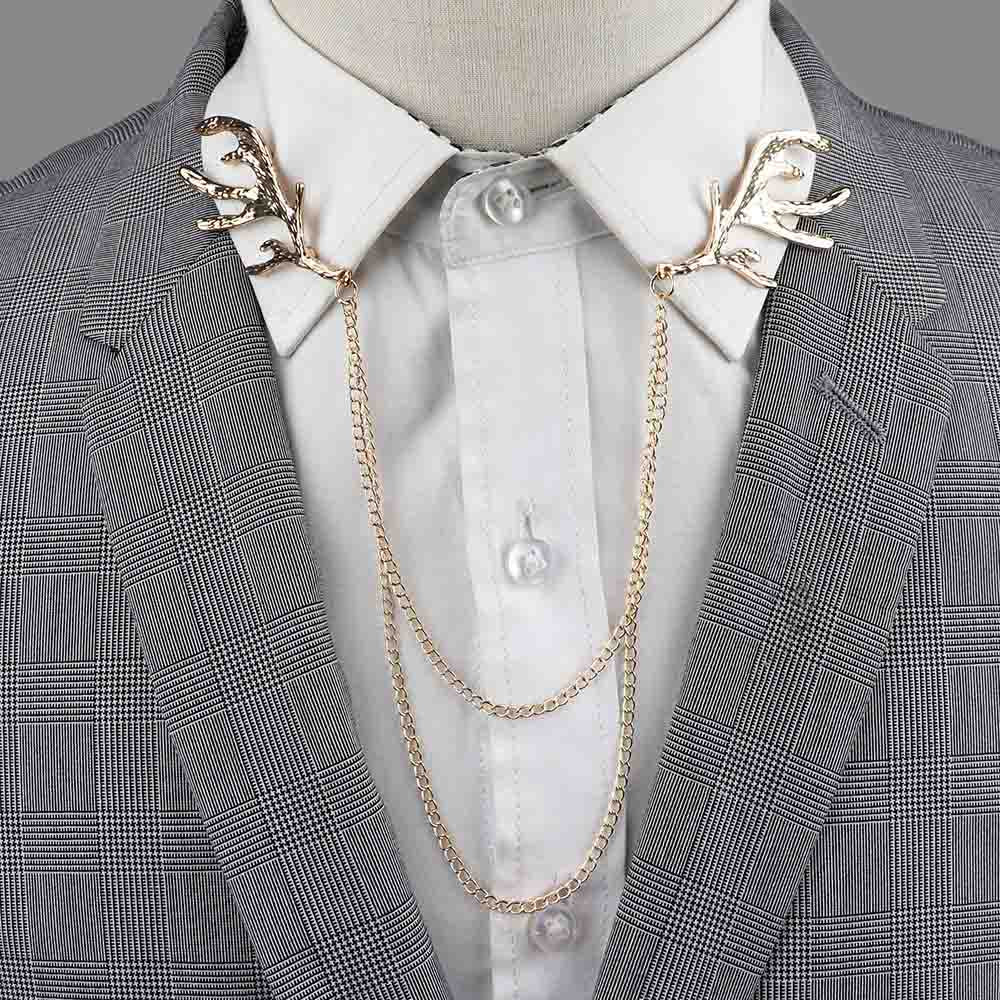 New Men Women Shirt Collar Tassel Chain Lapel Pin Brooch Dragon Eagle Deer Head Wings Badge Retro Unisex Jewelry Accessories