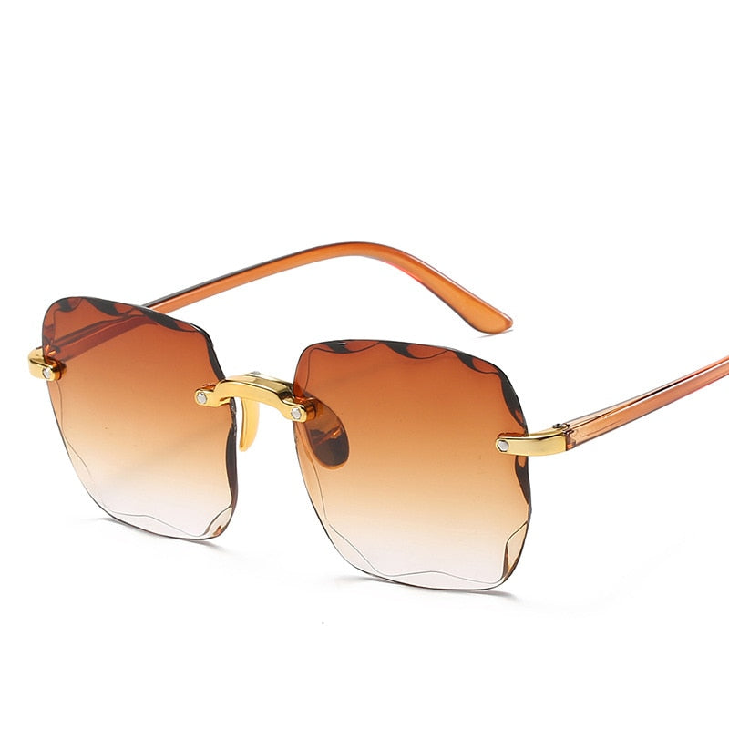 2023 Square Rimless Sunglasses Women Luxury Brand Designer Summer Red Glasses Fashion Sun glasses For Men UV400 Shades Oculos