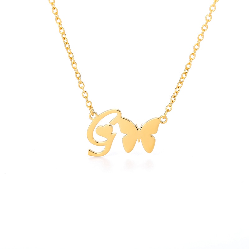 Butterfly Initial Necklace For Women Stainless Steel Gold Color A-Z Letter Necklace Pendant Bijoux Femme 2020 Boho Jewelry Gift