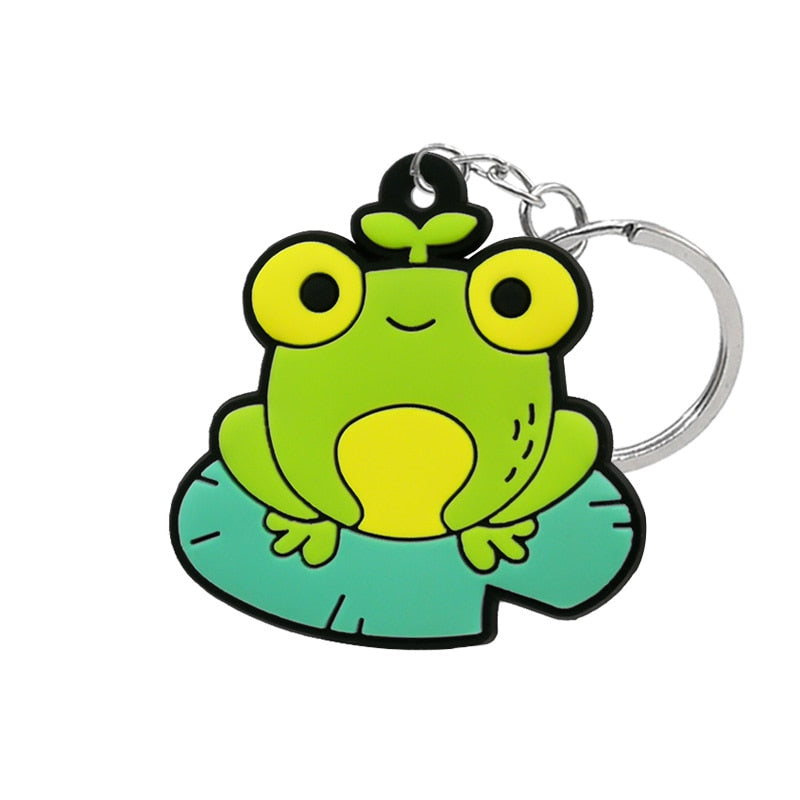 kids 1pcs PVC key ring cute animal Cartoon Keychain Lovely Mini dog frog cat shape Key holder fit women men kids keys accessories