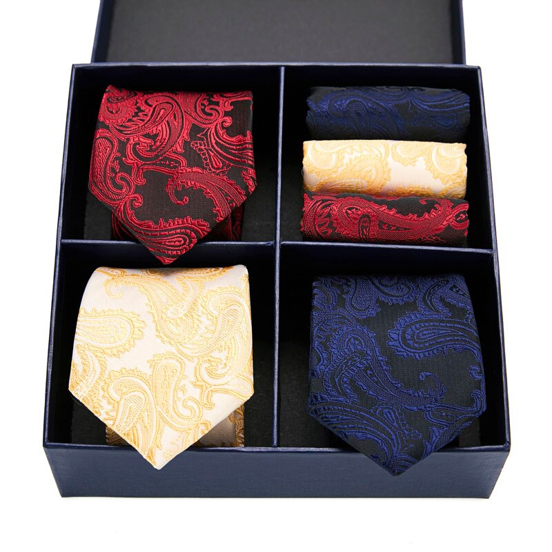 Gift box packing Silk Ties For Men Novelty Hanky  Set 3 Styles  Men's Tie Formal Red Cravat for Wedding Business Necktie