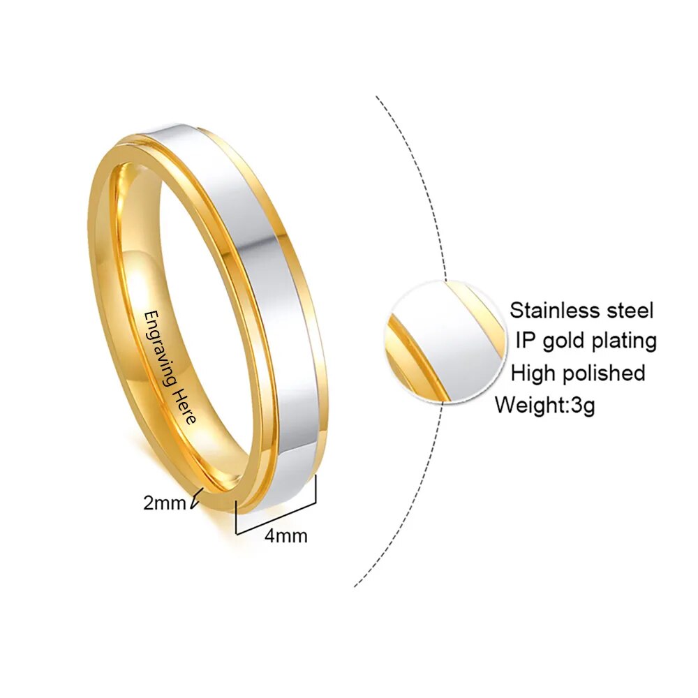 Personalized Jewelry Gold-color Stainless Steel Couple Rings for Women Men Customized Engraving Name Promise Ring for Lovers