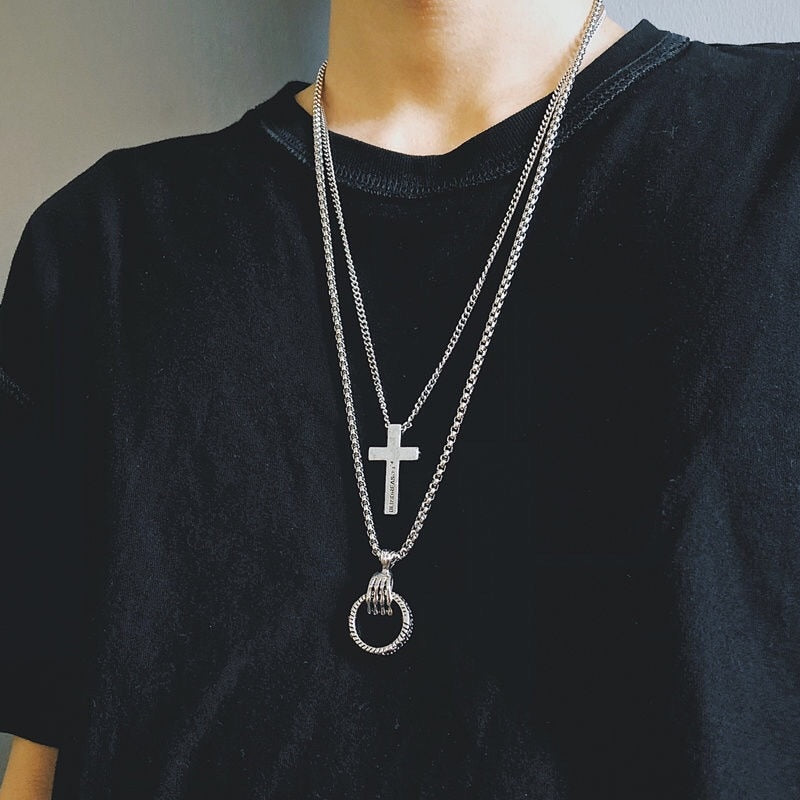 Newest Hot Fashion Multilayer Hip Hop Long Chain Necklace Women Men Gifts Key Cross Pendant Necklace Accessories Jewelry