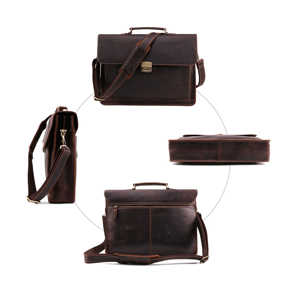 JOYIR Crazy Horse Genuine Leather Men&#39;s Briefcase Vintage Messenger Shoulder Bag Men&#39;s Business Laptop Handbag For Male 6393