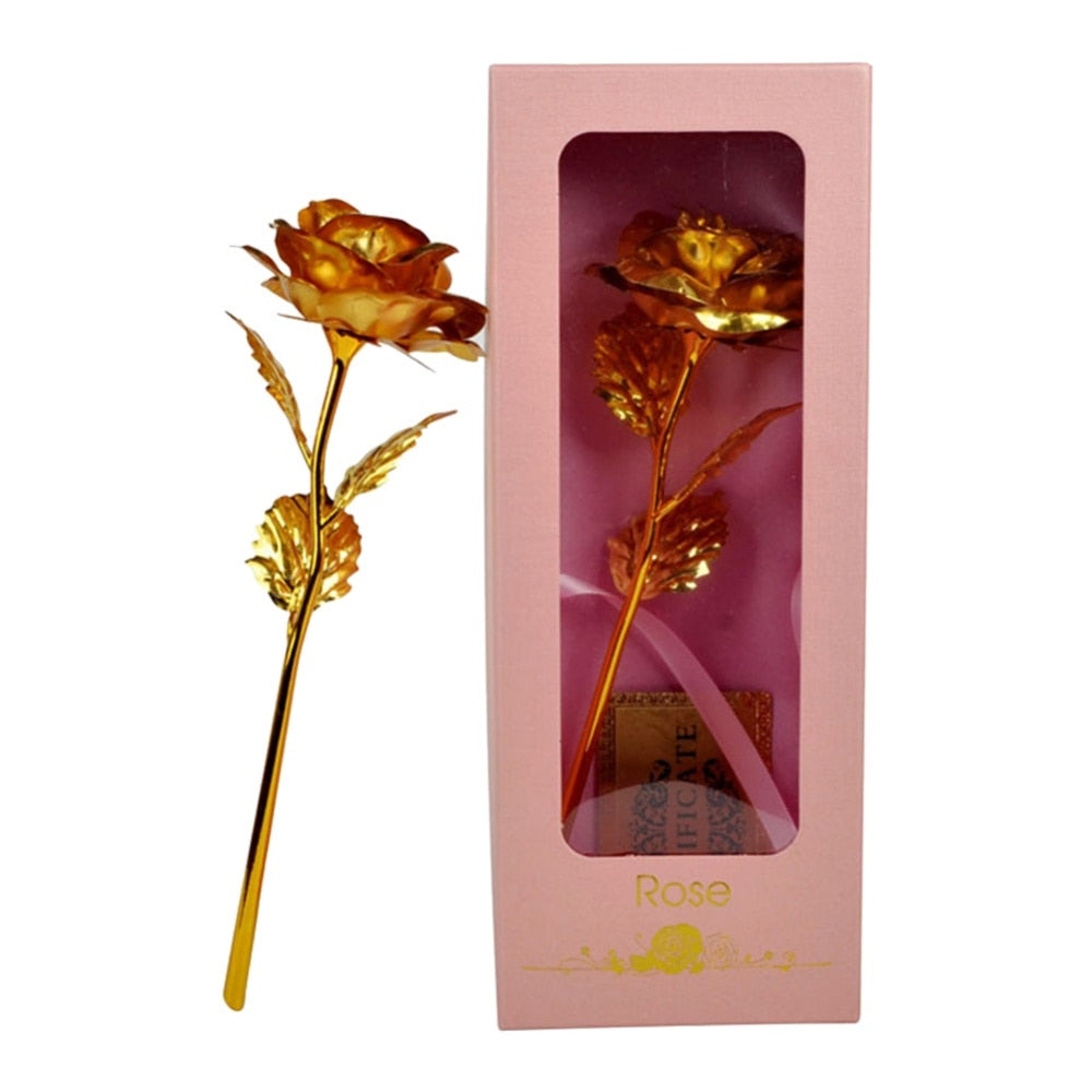 24k Gold Plated Rose With Love Holder Box Gift Valentine&#39;s Day Mother&#39;s Day Gifts Flower Gold Dipped Rose US Drop ship