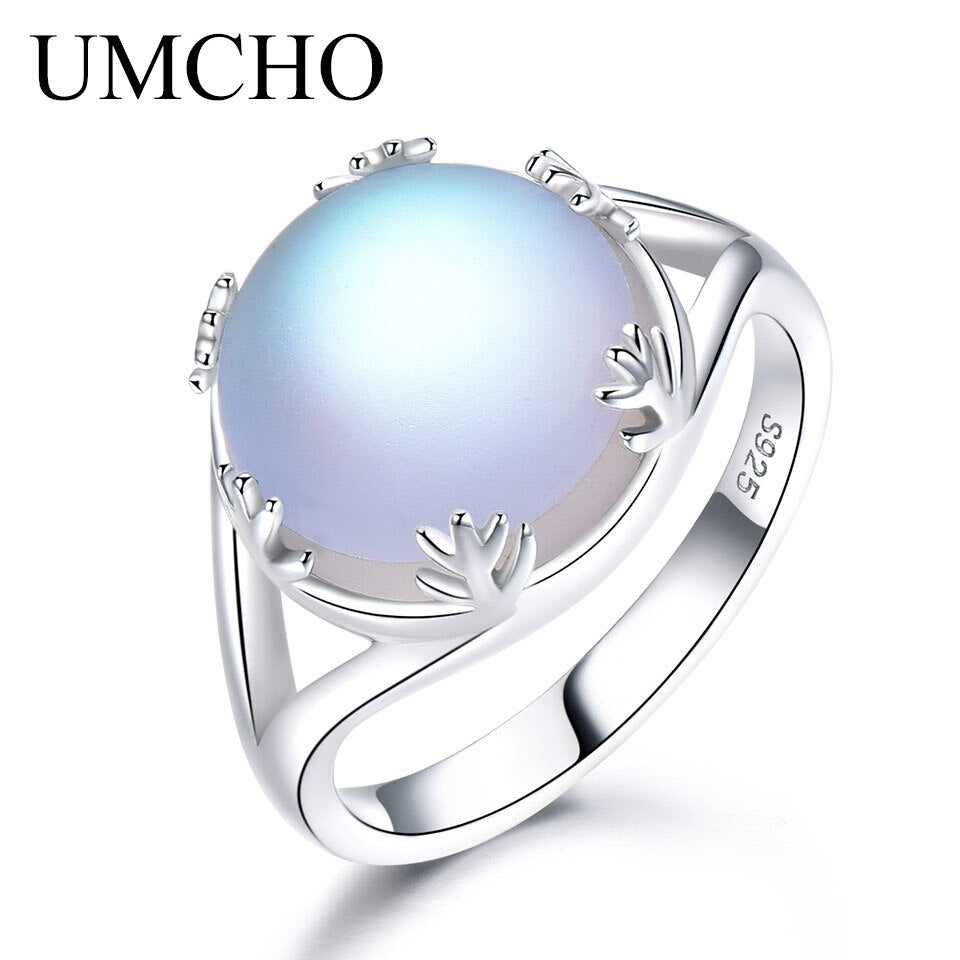 UMCHO Real 925 Sterling Silver Jewelry Aurora Borealis Colorful Gemstone Rings For Women Romatic Elegant Gift Fine Jewelry