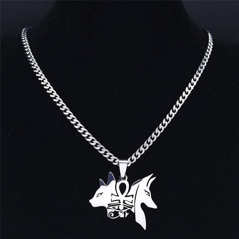 Anubis Dog Cat Egyptian Ankh Cross Stainless Steel Necklace for Women/Men Eye of Horus Necklace Jewelry bijoux femme N4436S02