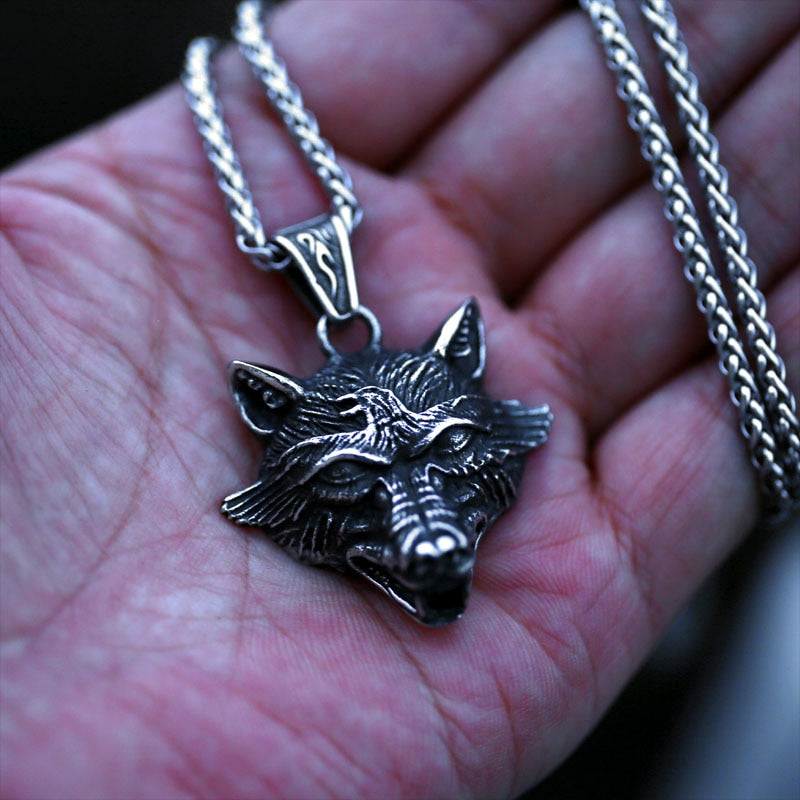 Fashion Vintage Women Men Vingking Wolf Stainless Steel Pendant Chain Necklace Jewelry BP8-514