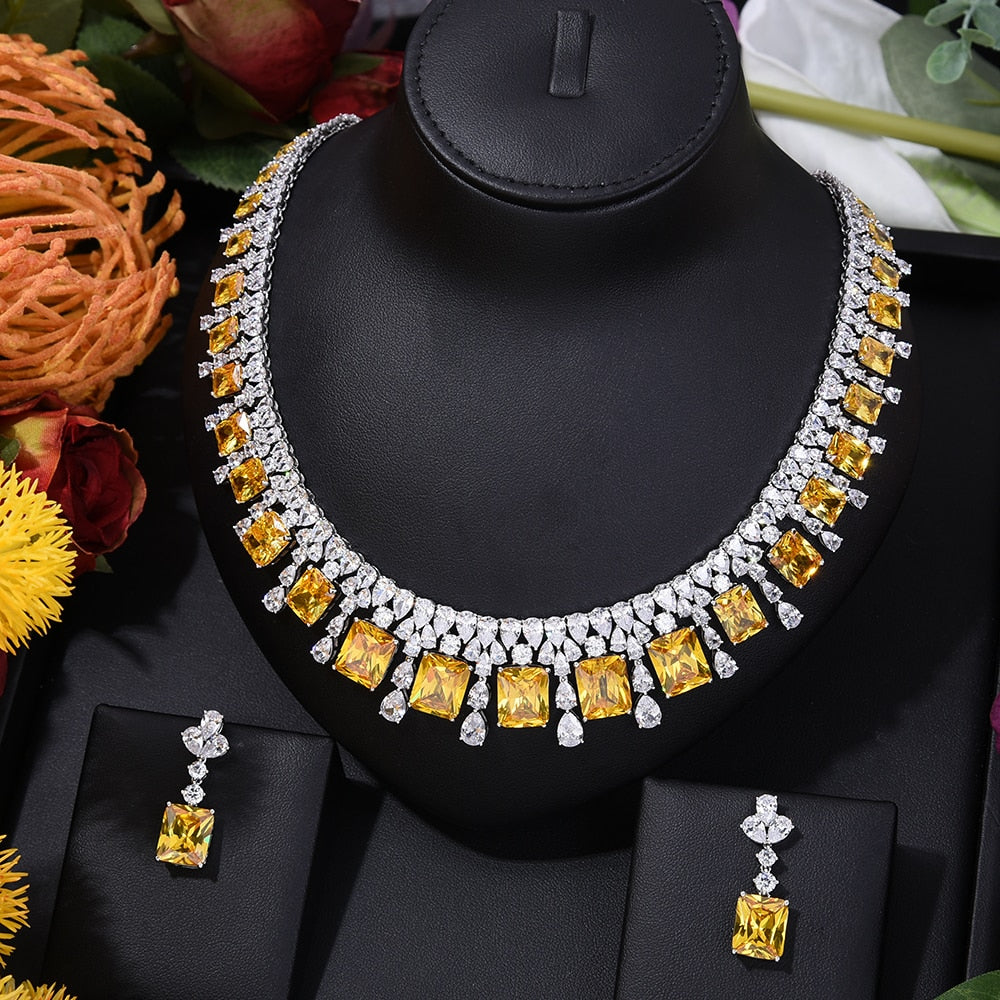 GODKI Luxury Princess 2PCS Tassels Statement Jewelry Set For Women Wedding Party Full Cubic Zircon Dubai Bridal jewelry Set Gift