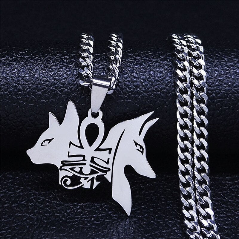 Anubis Dog Cat Egyptian Ankh Cross Stainless Steel Necklace for Women/Men Eye of Horus Necklace Jewelry bijoux femme N4436S02