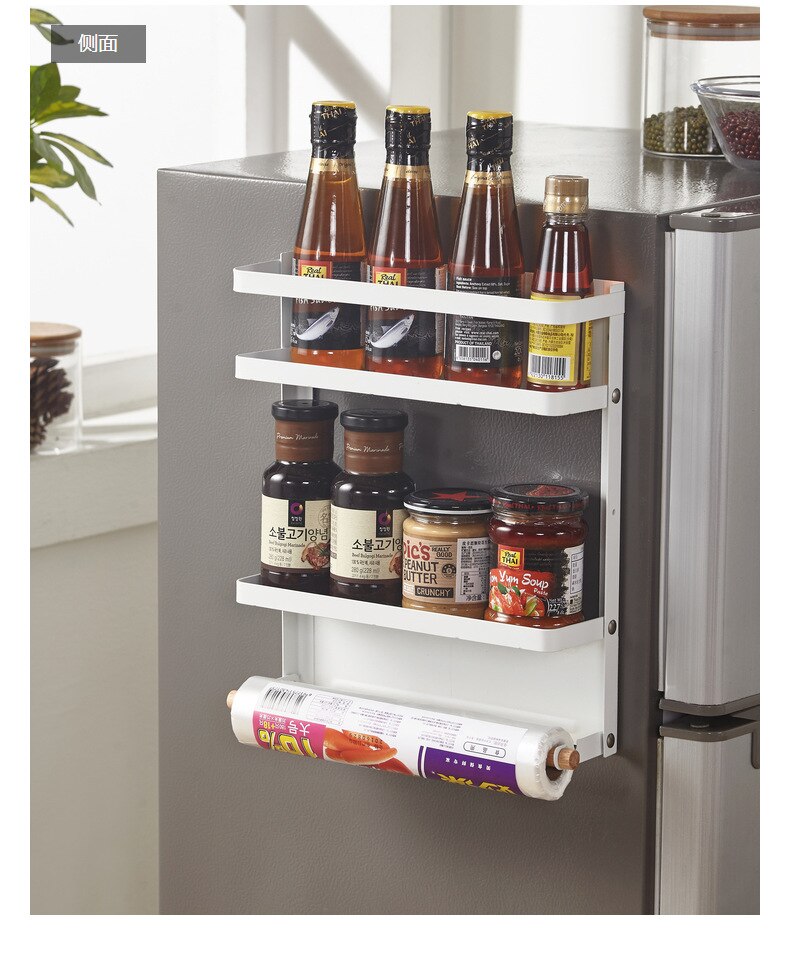 Magnetic Fridge Spice Shelf Rack Kitchen Refrigerator Side Shelf Wall Mount Storage  Organizer Paper Towel Holder