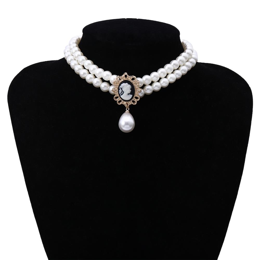 SHIXIN Layered Short Pearl Choker Necklace for Women White Beads Necklace Wedding Jewelry on Neck Lady Pearl Choker Collar Gifts