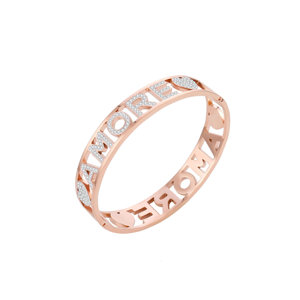 Rose Gold Amore Crystal Letter Bangle Bracelet For Women Stainless Steel Bangle Gift Jewelry Bijoux femme 2020 Wholesale