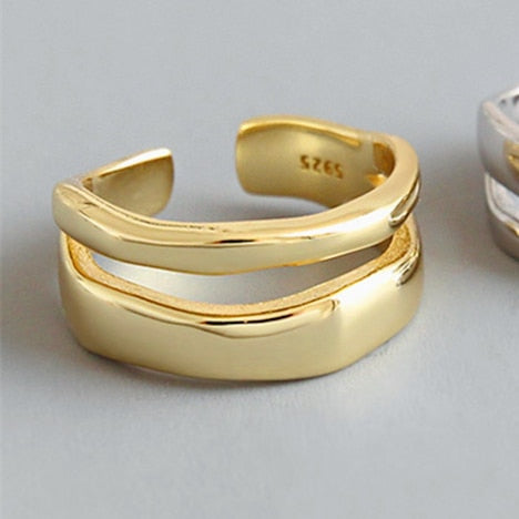 HUANZHI 2020 Gold Color Silver Color Metal Minimalist Glossy Wide Open Rings Geometric Finger Rings for Women Men Jewelry