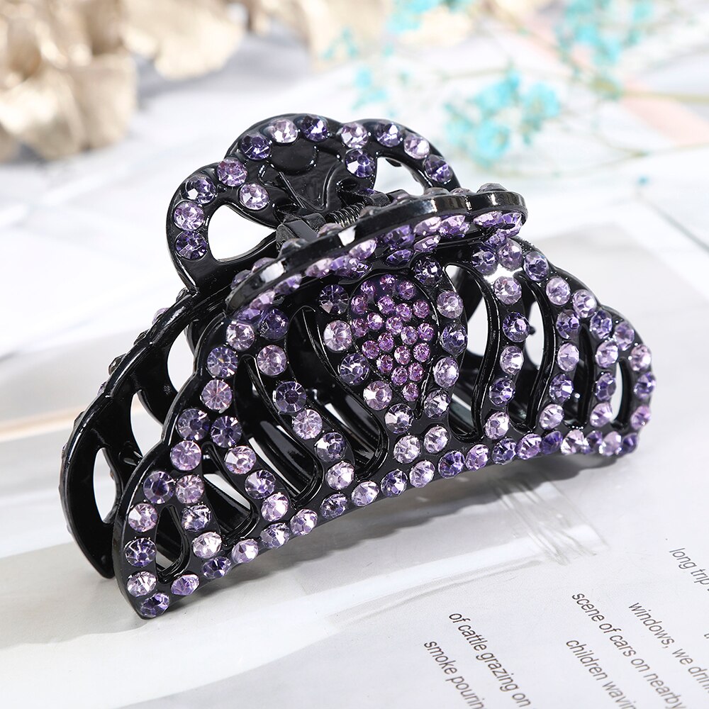 AWAYTR Large Size Women Vintage Rhinestone Hair Claw Crab Clips Crystal Clamps Hairpin Bow Knot Hair Clip Hair Accessories Girls