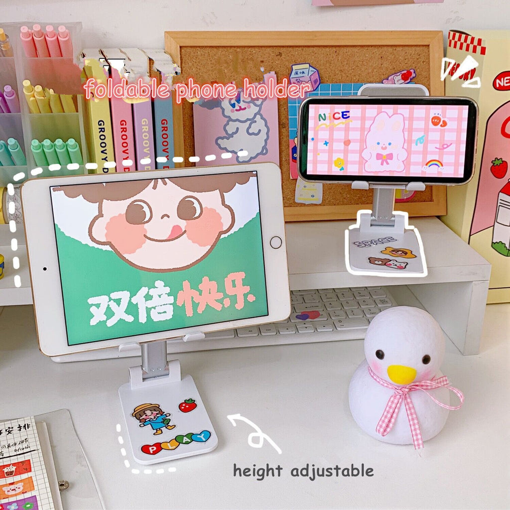 MINKYS Kawaii Foldable Portable Mobile Phone Holder Height Adjsutable Phone Stand Holder Tablet PC Holder 1PC DIY Sticker