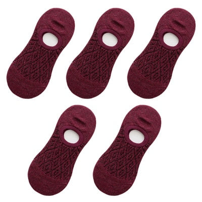 5 Pairs/Set Women Silicone non-slip invisible Socks Summer Solid Color Mesh Ankle Boat Socks Female Cotton Slipper No show Socks