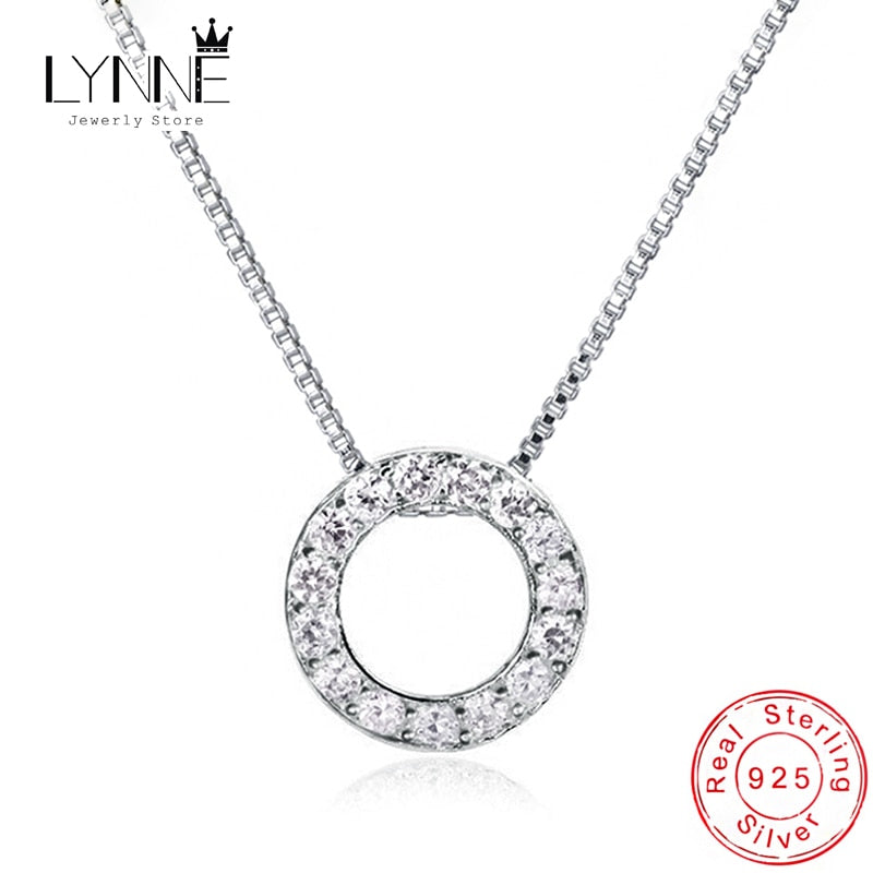 New Fashion 925 Sterling Silver Jewelry Round Zircon Pendants Necklaces Women Fine Semi Rhinestone Circle Clavicle Chain Choker