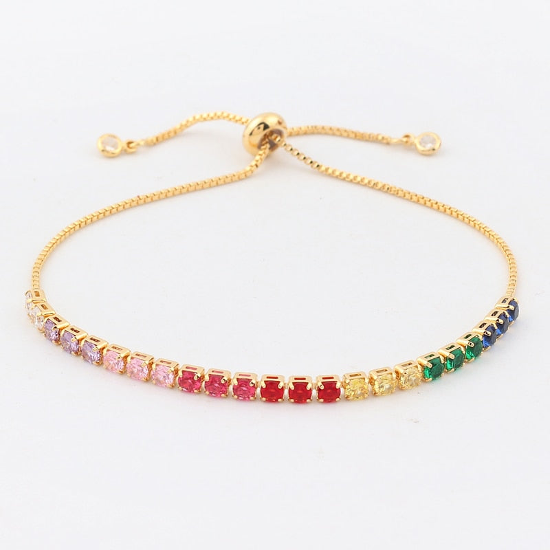 Gold filled baguette cubic zirconia bracelet for women men luxury jewelry rainbow cz tennis gorgeous trendy bangle girls gift