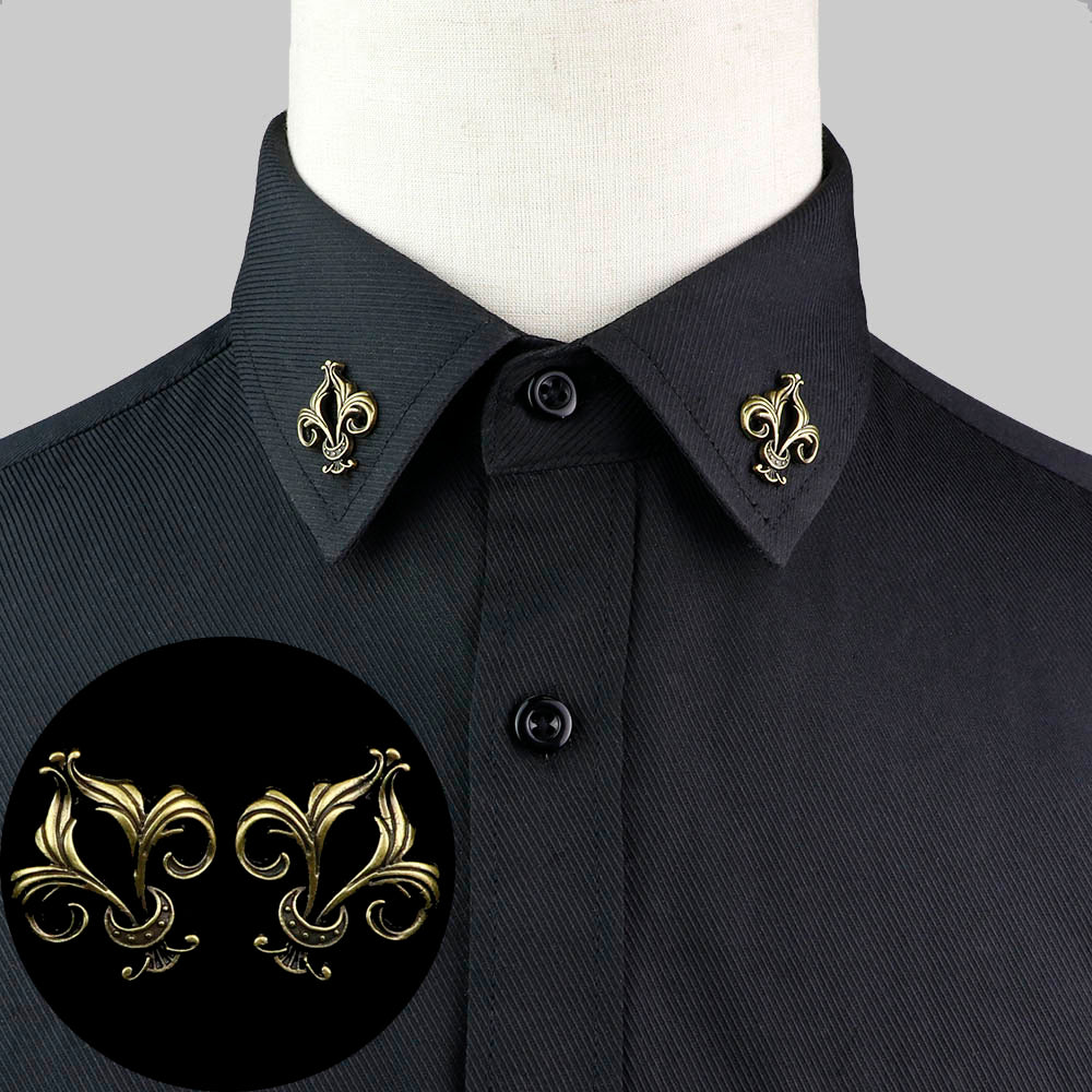 1 Pair Trendy Suit Shirt Collar Pin Tree Leaf Dragon Leopard Hollowed Triangle Crown Brooches For Men Women Daily Wear Accessory