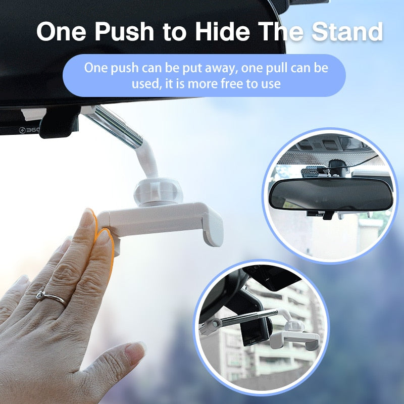 Car Phone Holder Rearview Mirror CellPhone Holder 360° GPS Smartphone Stand Auto Rear Headrest Bracket Mobile Phone Accessories