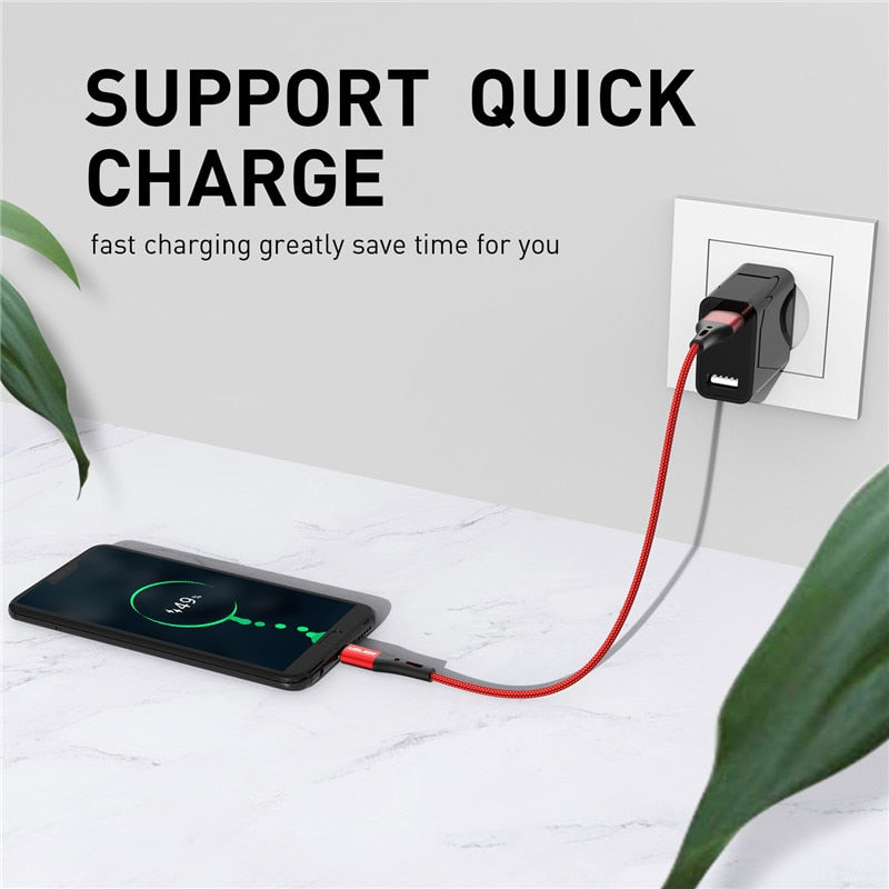 USLION 3A USB Type C Cable Fast Charging Wire for Samsung Galaxy S8 S21 Plus Xiaomi mi11 Huawei Mobile Phone USB C Charger Cable