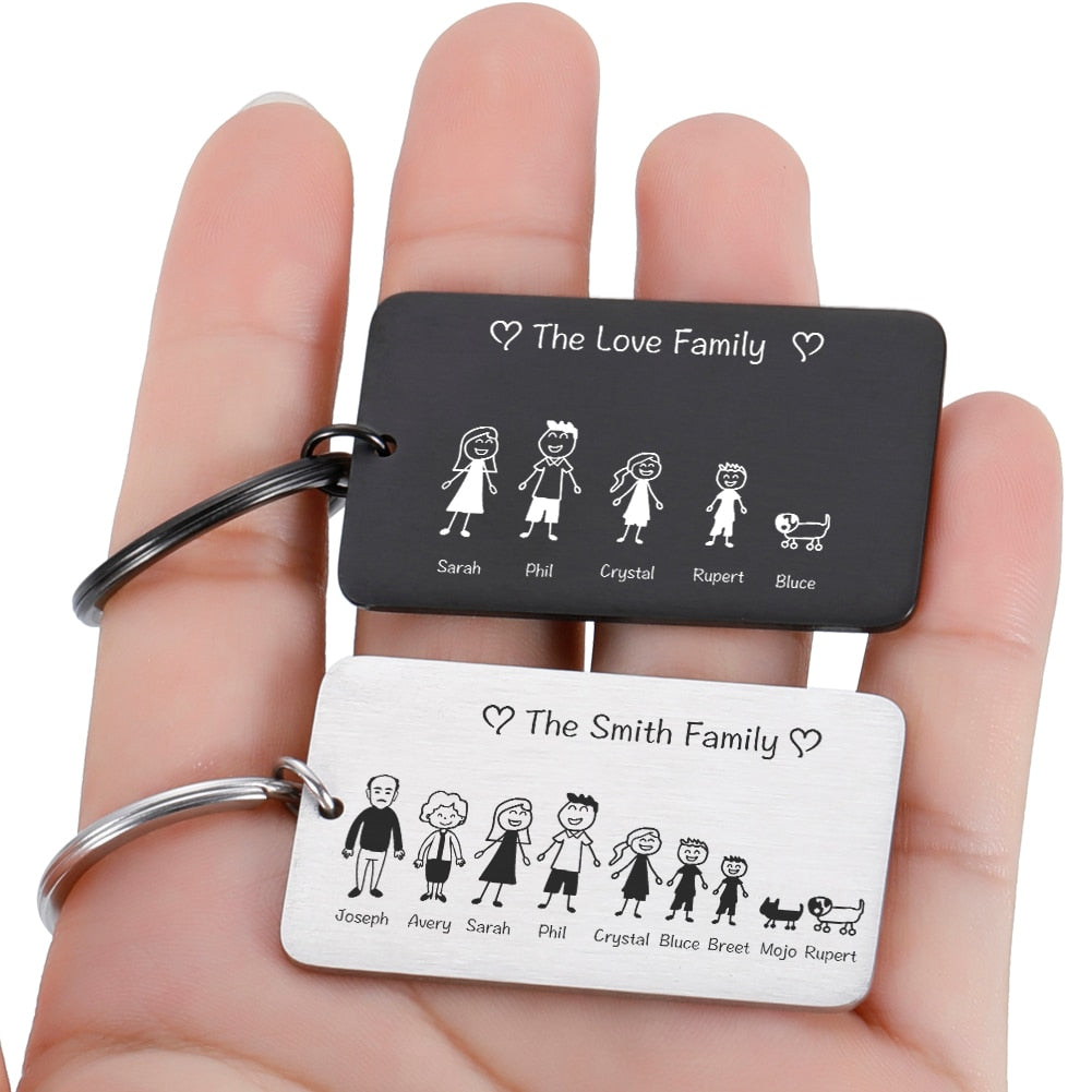 Personalized Family Keychain Engraved Family Gifts for Parents Children Present Keyring Bag Charm Families Member Gift Key Chain