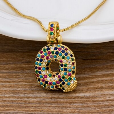 Nidin Luxury A-Z 26 Letters Zircon Pendant for Women Cute Rainbow Initials Name Necklace Fashion Party Wedding Birthday Jewelry