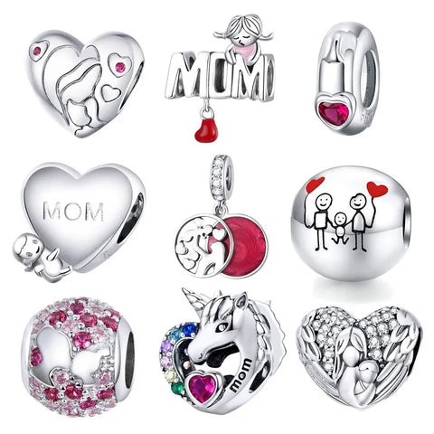 Mom Love Pendant BISAER 925 Sterling Silver Oxidized Maternal Love Mom Mother Beads Charms For Women Silver 925 Jewelry ECC1460