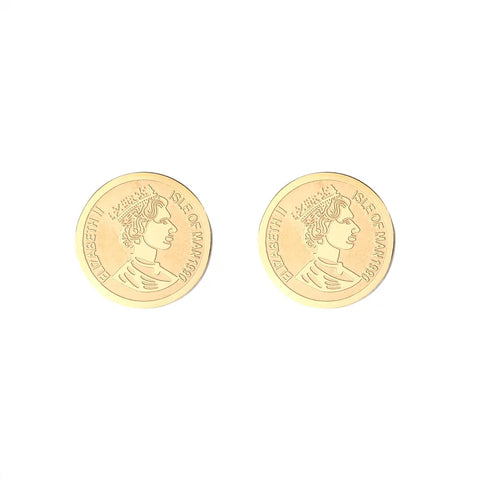 Gold Coin Queen Disc Circle Vintage Stud Earring for Women Best Mothers Gift British Royal Jewelry