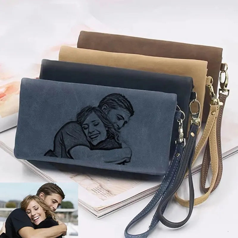 Picture Wallet High Capacity Fashion Women Wallets Long Dull  Polish PU Leather Wallet Female Customize Double Zipper Clutch