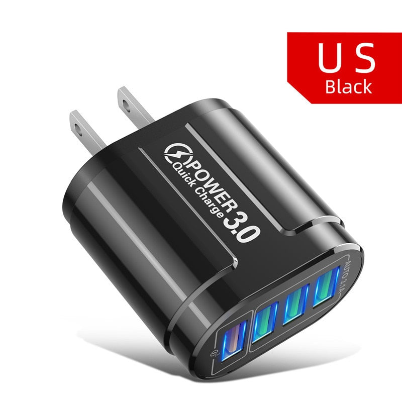 USLION 48W USB Charger Fast Charge QC 3.0 Wall Charging For iPhone 14 13 Samsung Xiaomi Mobile 4 Ports EU US Plug Adapter Travel